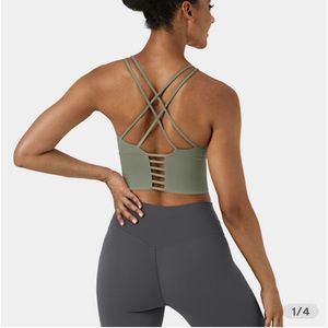 Halara size large moss green comfy yoga or lounge bra with unique strappy back